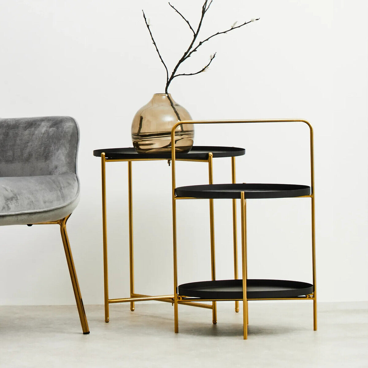 Orsina Trosa Two-Tier Side Table – Black and Gold Round Accent Table