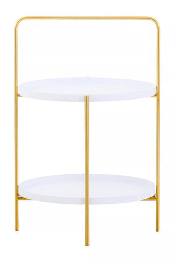 Orsina Trosa Two-Tier Side Table – White Shelves with Gold Iron Stand