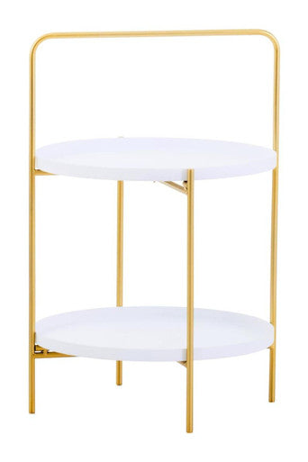 Orsina Trosa Two-Tier Side Table – White Shelves with Gold Iron Stand