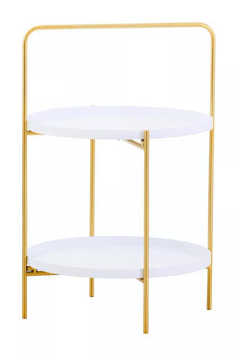 Orsina Trosa Two-Tier Side Table – White Shelves with Gold Iron Stand