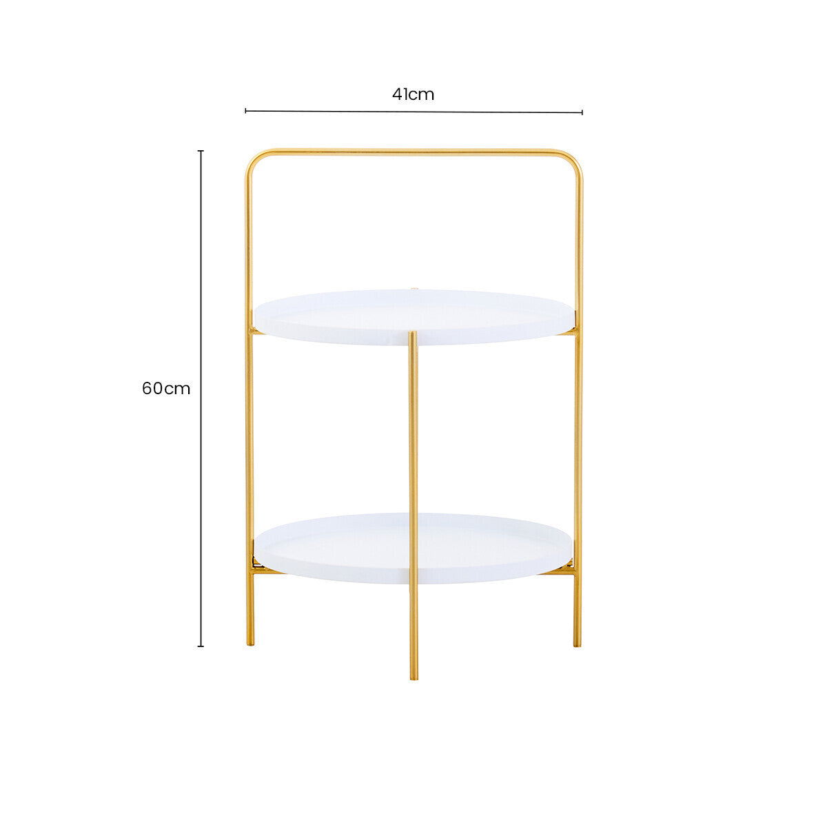 Orsina Trosa Two-Tier Side Table – White Shelves with Gold Iron Stand