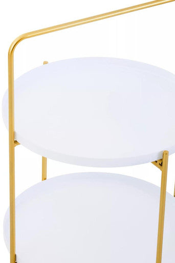 Orsina Trosa Two-Tier Side Table – White Shelves with Gold Iron Stand