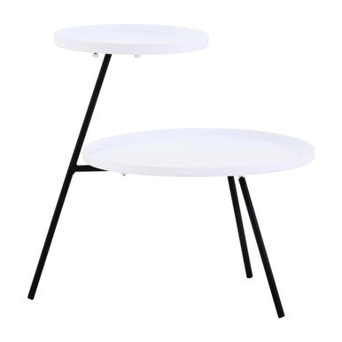 Orsina Trosa 2-Tier Side Table – White Metal Trays & Black Legs