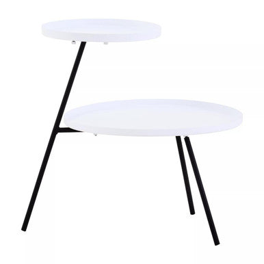 Orsina Trosa 2-Tier Side Table – White Metal Trays & Black Legs