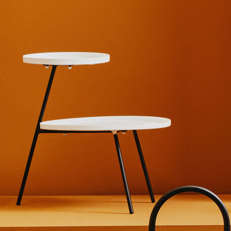 Orsina Trosa 2-Tier Side Table – White Metal Trays & Black Legs