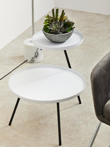 Orsina Trosa 2-Tier Side Table – White Metal Trays & Black Legs
