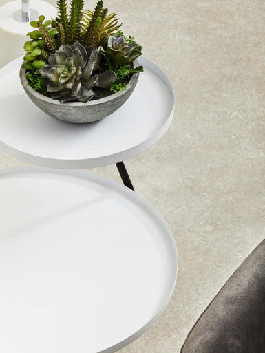 Orsina Trosa 2-Tier Side Table – White Metal Trays & Black Legs