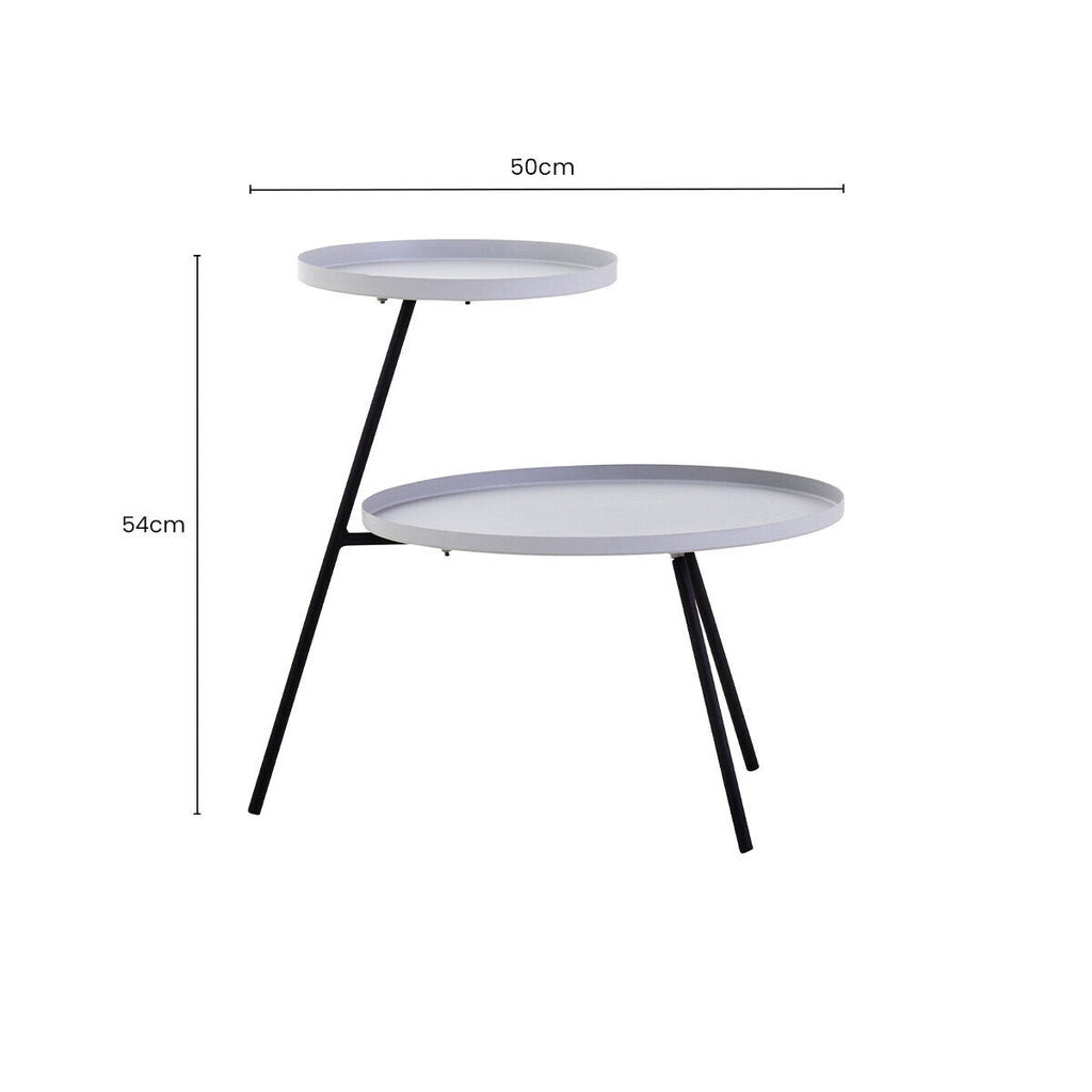 Orsina Trosa 2-Tier Side Table – Grey Metal Trays & Black Legs