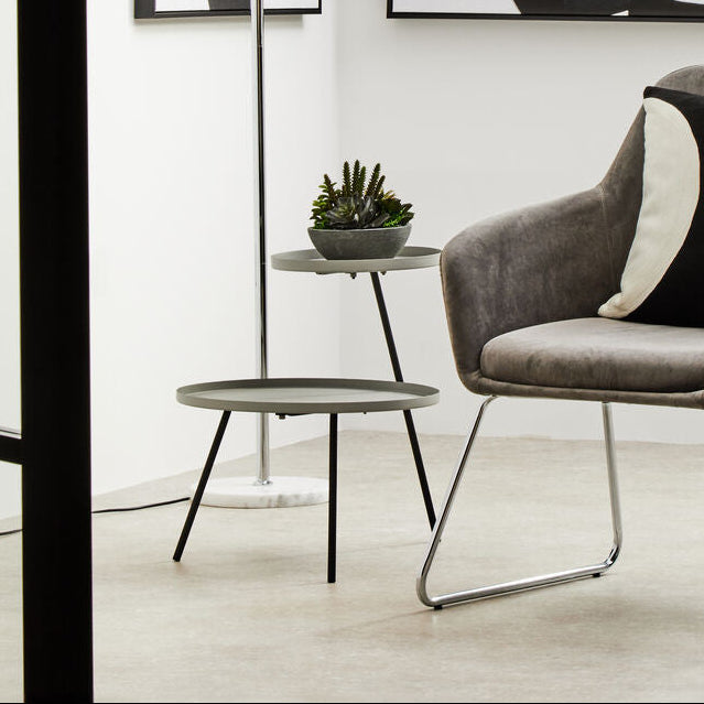 Orsina Trosa 2-Tier Side Table – Grey Metal Trays & Black Legs