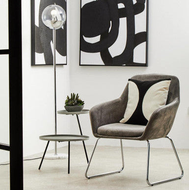 Orsina Trosa 2-Tier Side Table – Grey Metal Trays & Black Legs