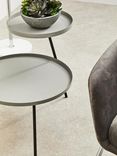 Orsina Trosa 2-Tier Side Table – Grey Metal Trays & Black Legs