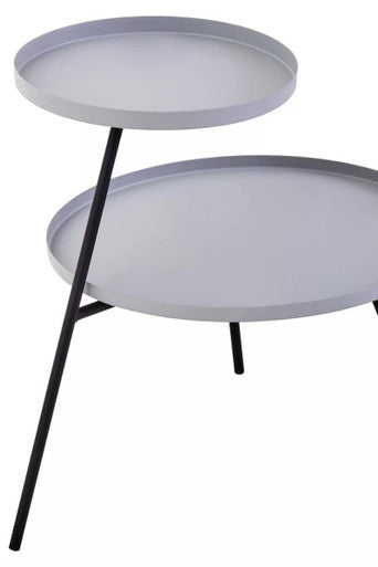 Orsina Trosa 2-Tier Side Table – Grey Metal Trays & Black Legs
