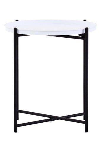 Orsina Trosa Round Side Table – White Top with Black Iron Base