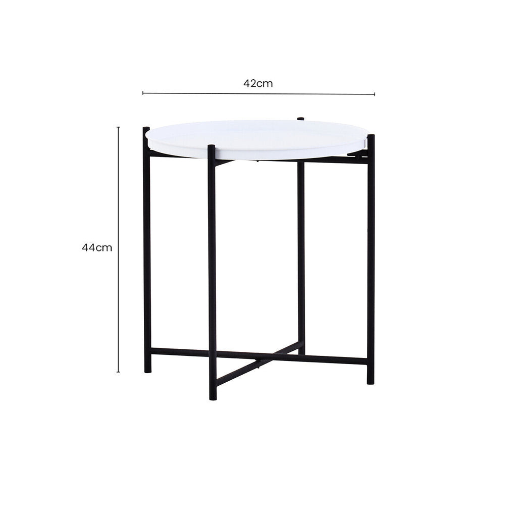 Orsina Trosa Round Side Table – White Top with Black Iron Base