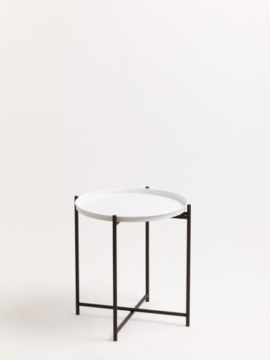Orsina Trosa Round Side Table – White Top with Black Iron Base