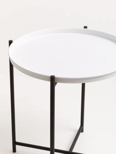 Orsina Trosa Round Side Table – White Top with Black Iron Base