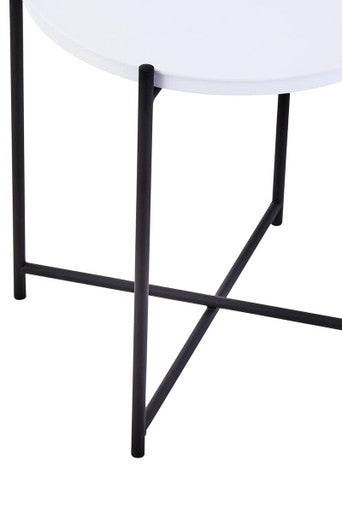 Orsina Trosa Round Side Table – White Top with Black Iron Base
