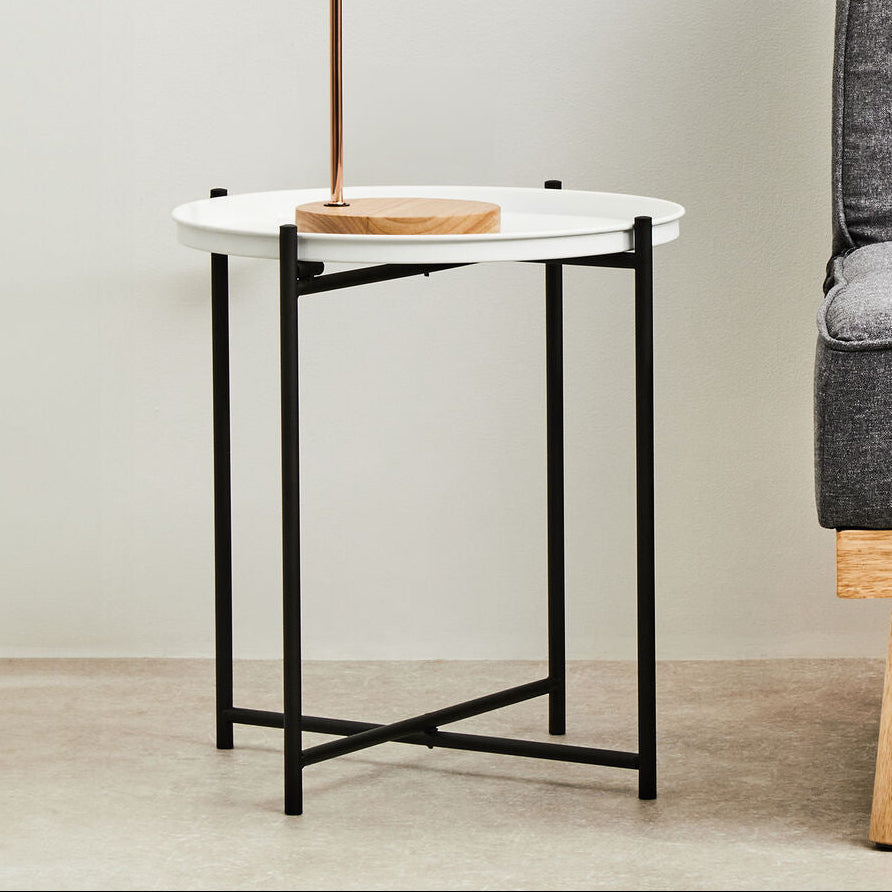 Orsina Trosa Round Side Table – White Top with Black Iron Base