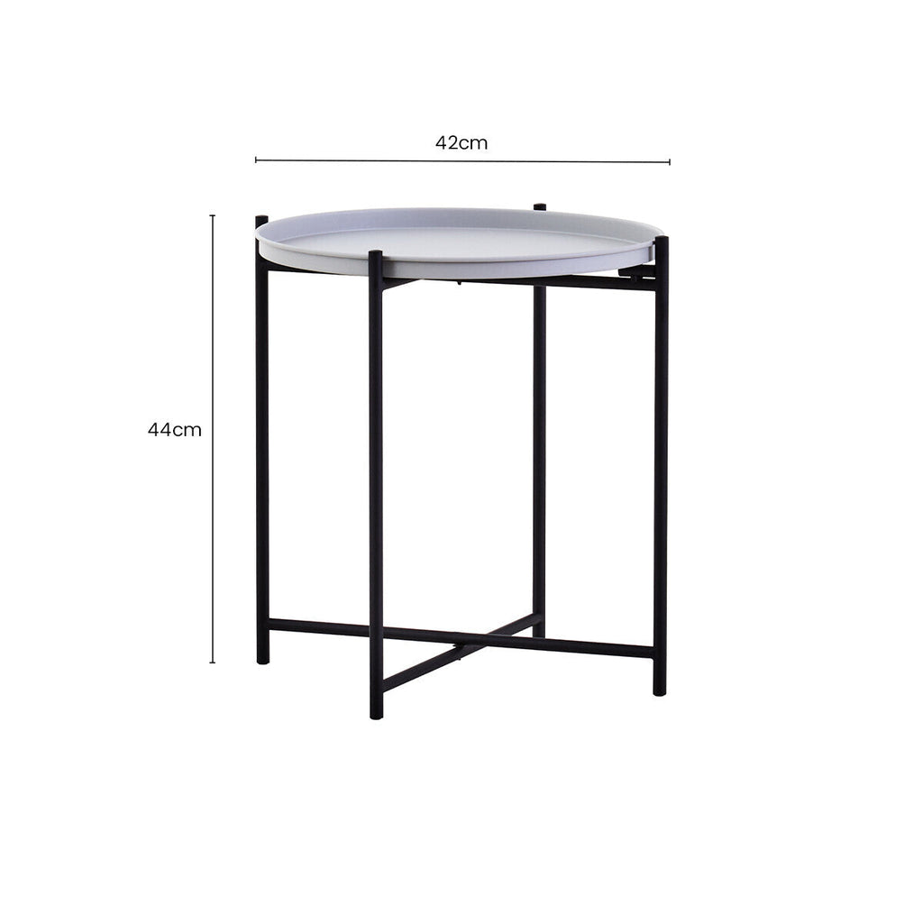 Orsina Trosa Round Side Table – Grey Top with Black Iron Lattice Base