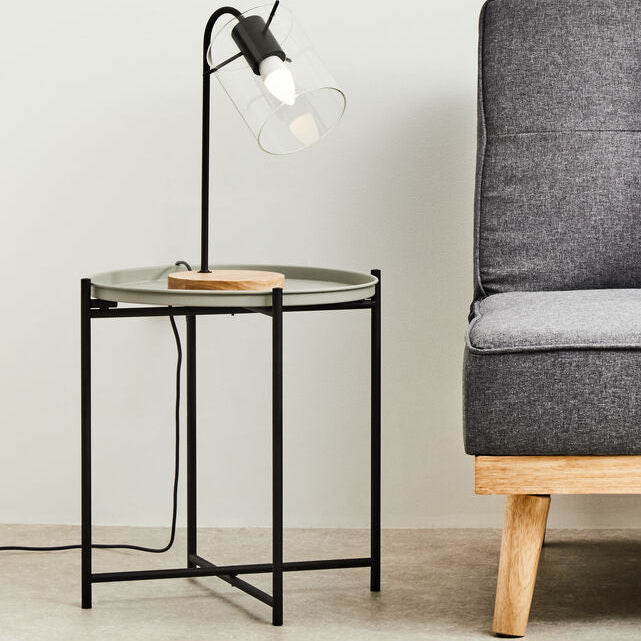 Orsina Trosa Round Side Table – Grey Top with Black Iron Lattice Base