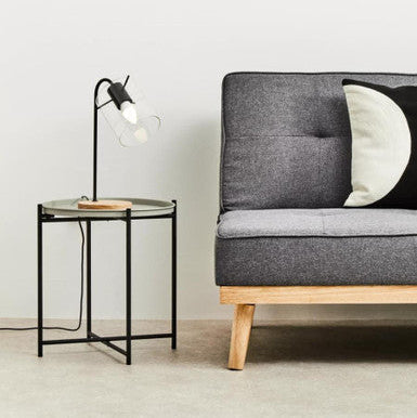 Orsina Trosa Round Side Table – Grey Top with Black Iron Lattice Base