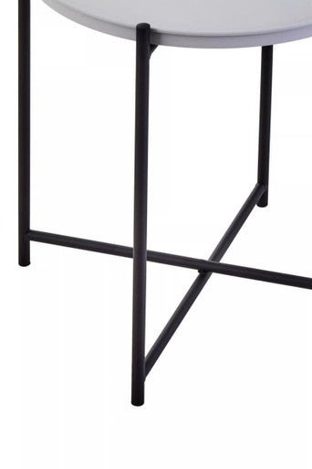 Orsina Trosa Round Side Table – Grey Top with Black Iron Lattice Base