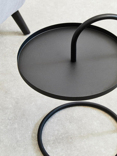 Orsina Trosa Black Round Side Table – Floating Iron Hanging Frame