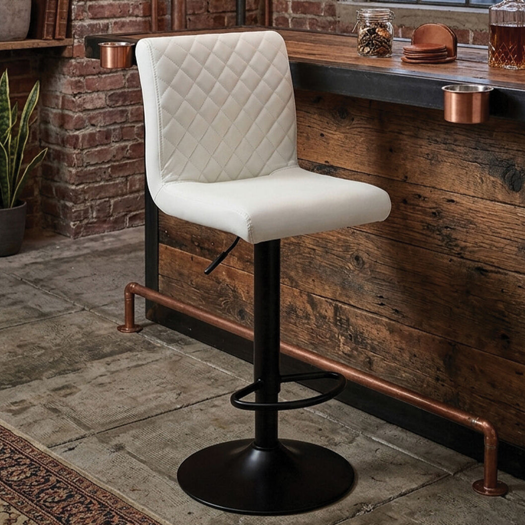 Orsina Baina High Back Bar Stool – White Faux Leather Adjustable Chair