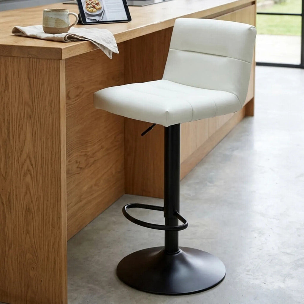 Orsina Baina White Leather Effect Adjustable Bar Stool with Backrest