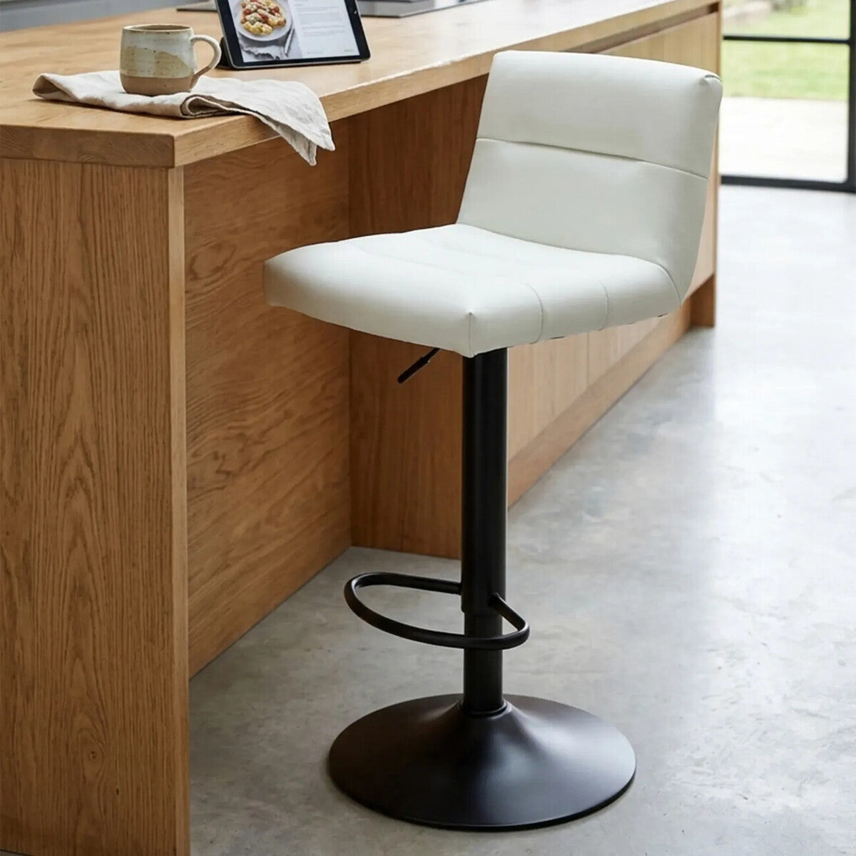 Orsina Baina White Leather Effect Adjustable Bar Stool with Backrest