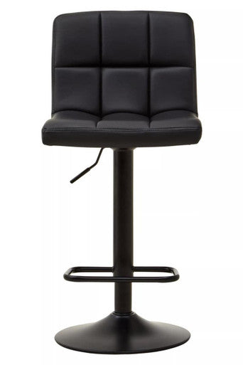Orsina Baina Black Faux Leather Bar Stool | Adjustable Quilted Chair