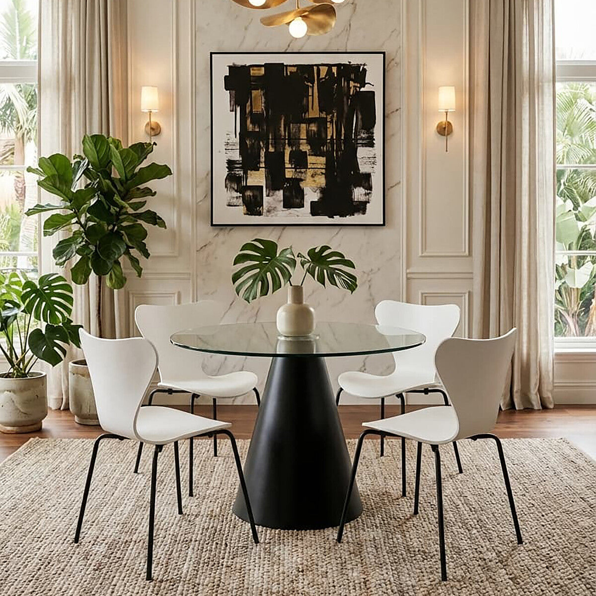 Orsina Laila Modern Dining Chair | White Seat with Black Legs