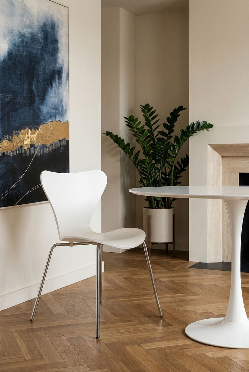 Orsina Laila Modern Dining Chair | White Seat with Silver Chrome Legs