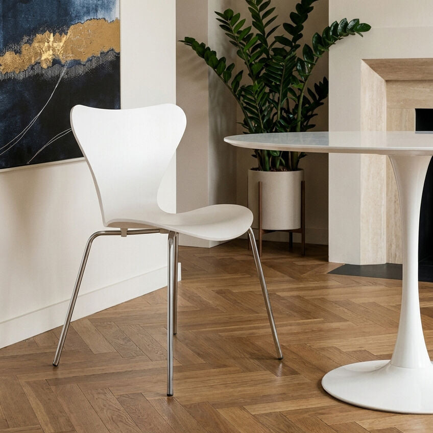 Orsina Laila Modern Dining Chair | White Seat with Silver Chrome Legs
