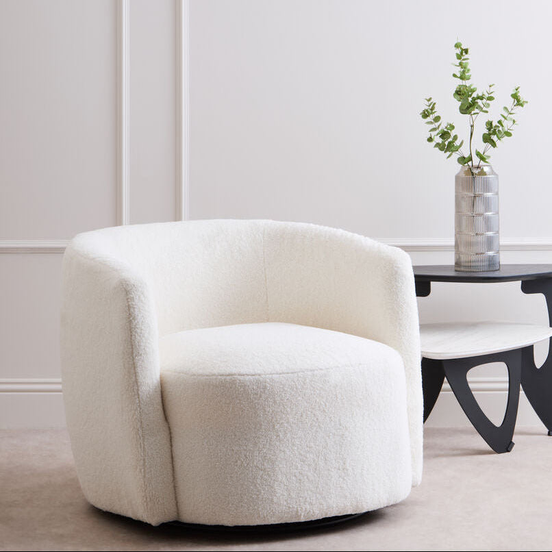 Orsina Montreal Ivory Boucle Curved Swivel Lounge Chair – Accent Seating
