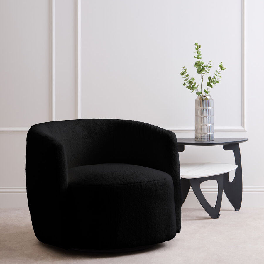 Orsina Montreal Black Boucle Curved Swivel Lounge Chair