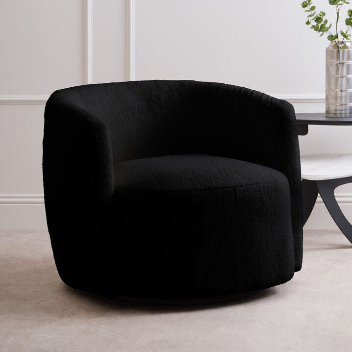 Orsina Montreal Black Boucle Curved Swivel Lounge Chair