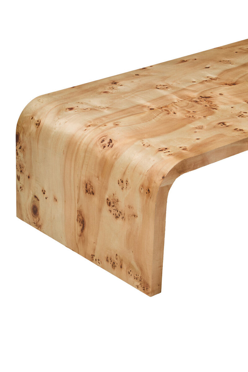 Orsina Mota Natural Burl Wood Curved Coffee Table – Japandi Style