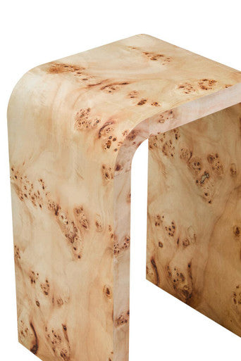 Orsina Mota Burl Wood Curved Side Table – Natural Modern End Table
