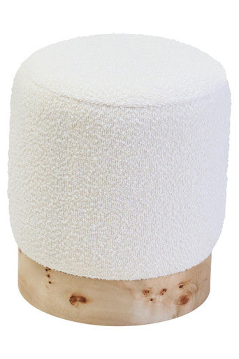 Orsina Mota Round Stool – Burl Wood and Cream Boucle Ottoman