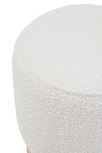 Orsina Mota Round Stool – Burl Wood and Cream Boucle Ottoman