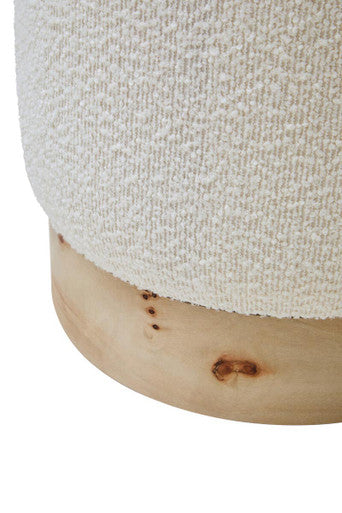 Orsina Mota Round Stool – Burl Wood and Cream Boucle Ottoman