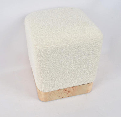 Orsina Mota Square Stool – Cream Boucle and Burl Wood Accent Ottoman