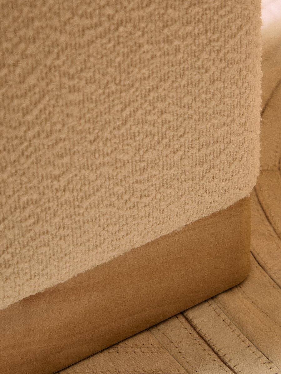 Orsina Mota Square Stool – Cream Boucle and Burl Wood Accent Ottoman