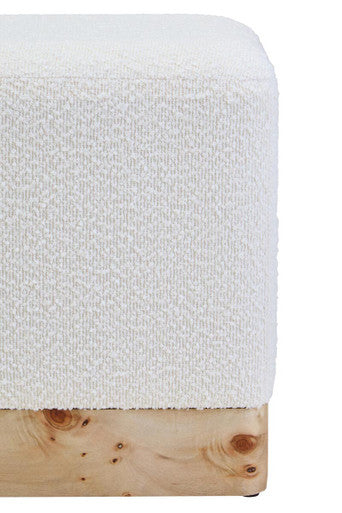 Orsina Mota Square Stool – Cream Boucle and Burl Wood Accent Ottoman