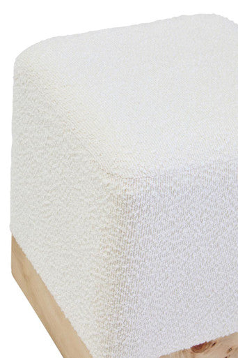 Orsina Mota Square Stool – Cream Boucle and Burl Wood Accent Ottoman