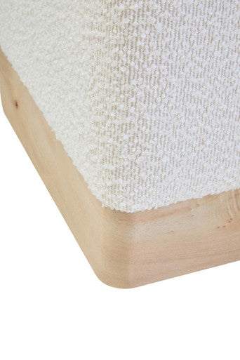 Orsina Mota Square Stool – Cream Boucle and Burl Wood Accent Ottoman