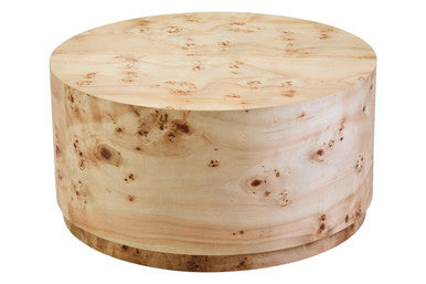Orsina Mota Round Burl Wood Coffee Table – Drum Shape Design