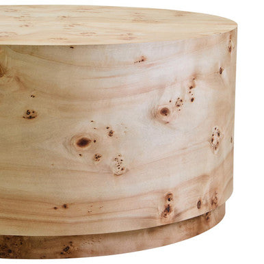 Orsina Mota Round Burl Wood Coffee Table – Drum Shape Design