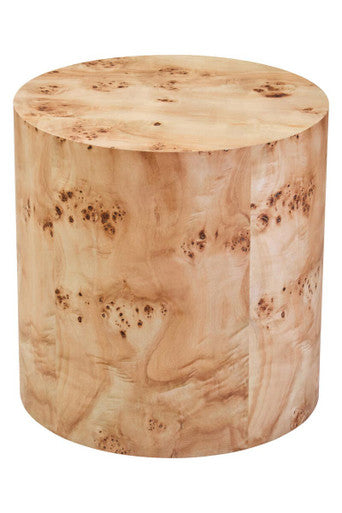Orsina Mota Round Burl Wood Side Table – Natural Drum Accent Table